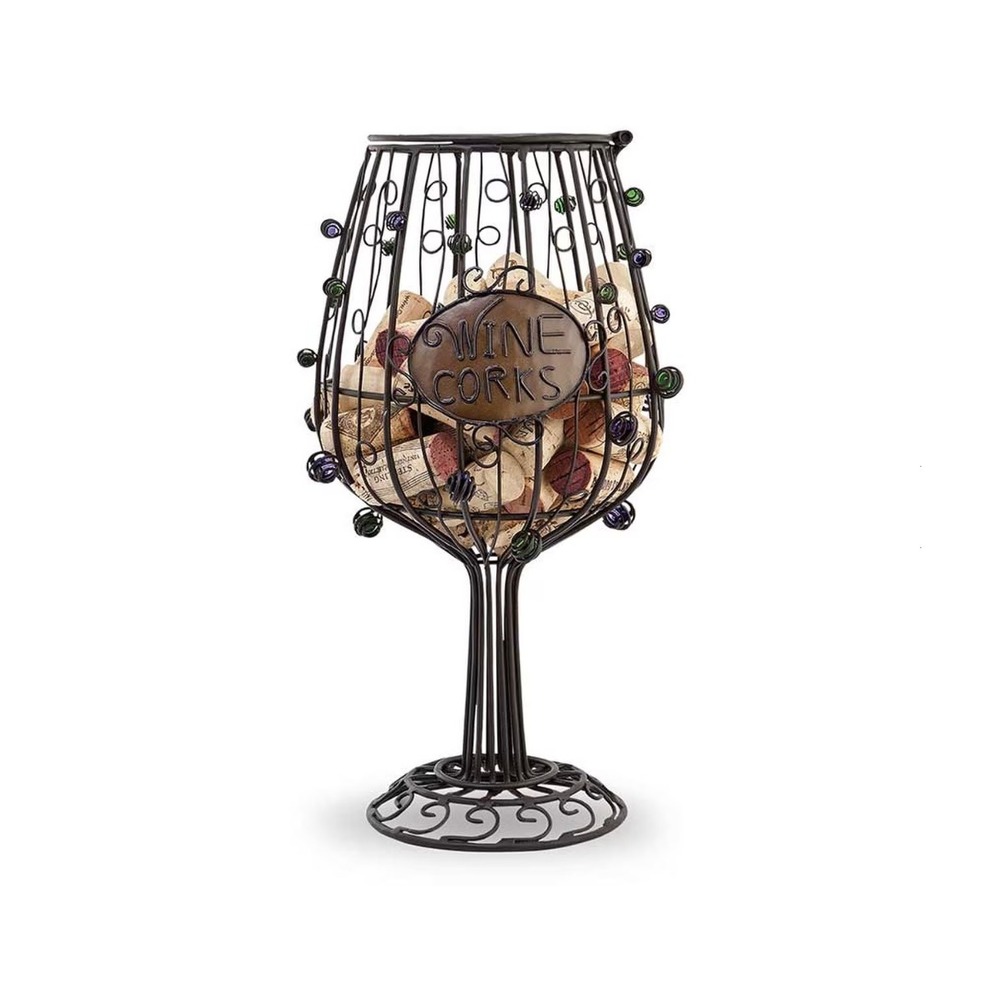 Cork‎ Cage Wine Glass shape Metal Art Sculpture cork holder with Lid Home Decor
